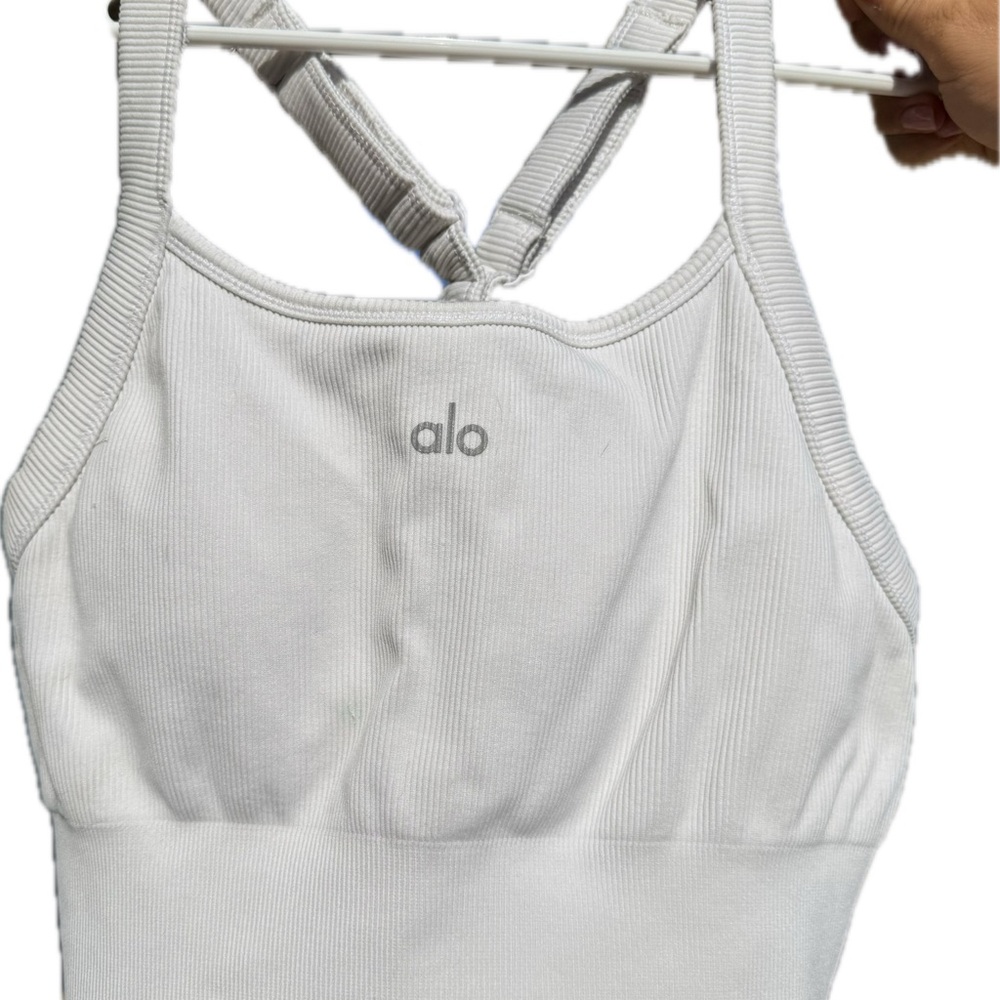 Alo White Ribbed Sports Bra